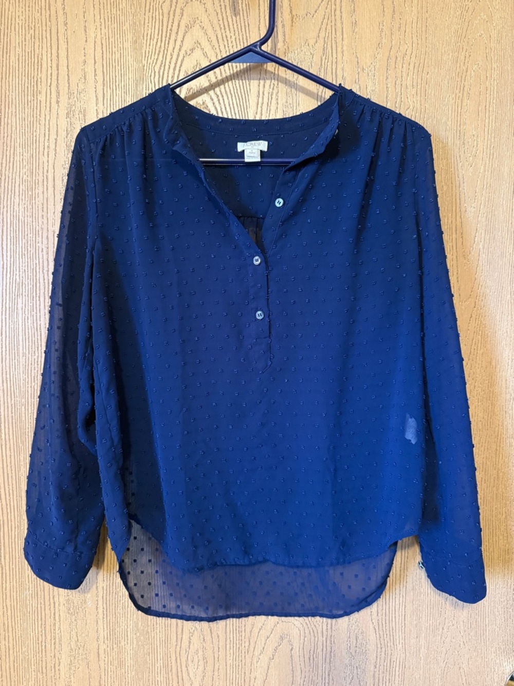 J. Crew Navy Dot-Texture Henley Blouse